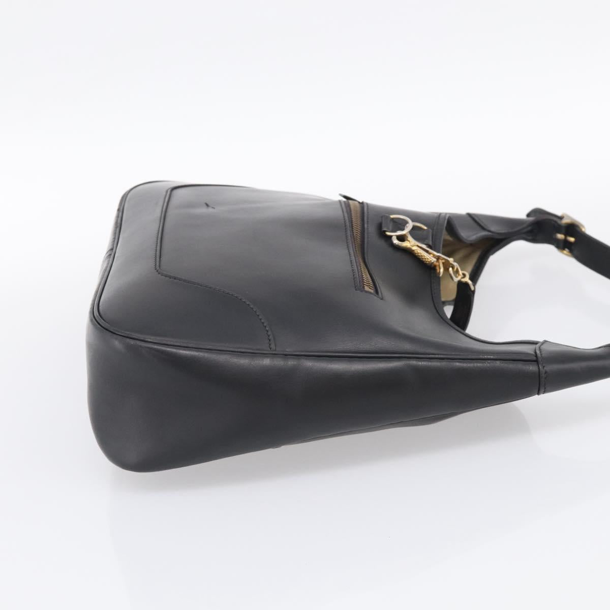 HERMES Trim Shoulder Bag Leather Black Gold Tone Auth bs37822