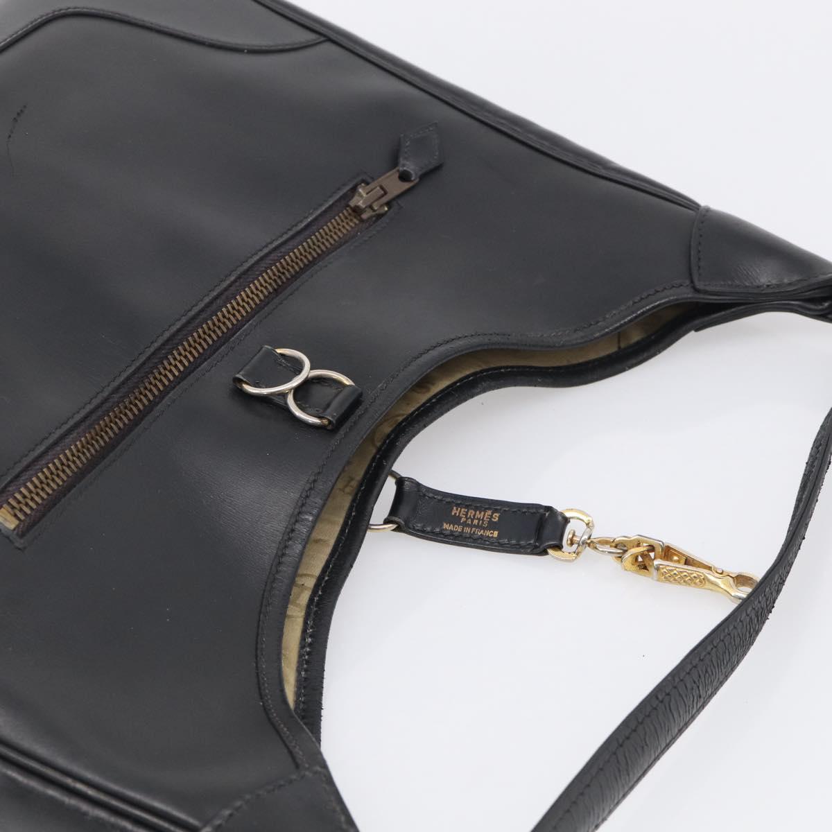 HERMES Trim Shoulder Bag Leather Black Gold Tone Auth bs37822