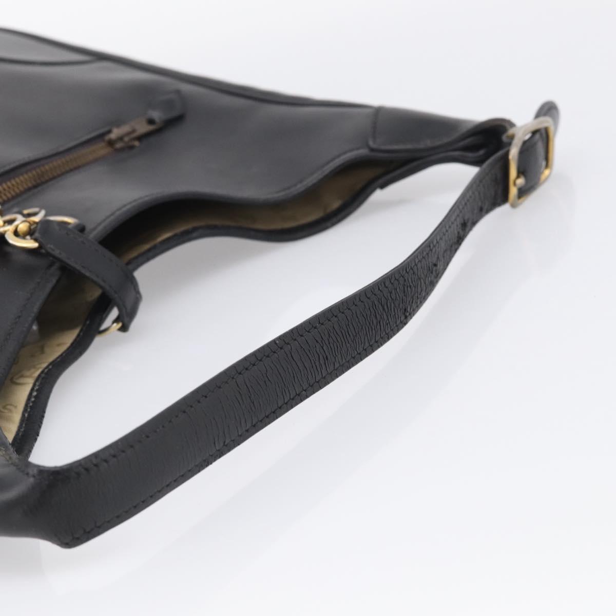 HERMES Trim Shoulder Bag Leather Black Gold Tone Auth bs37822