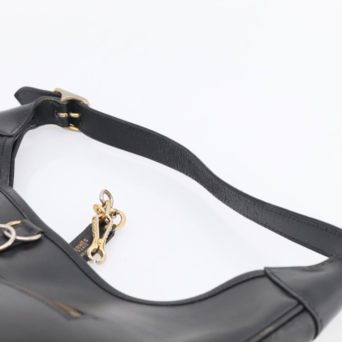 HERMES Trim Shoulder Bag Leather Black Gold Tone Auth bs37822