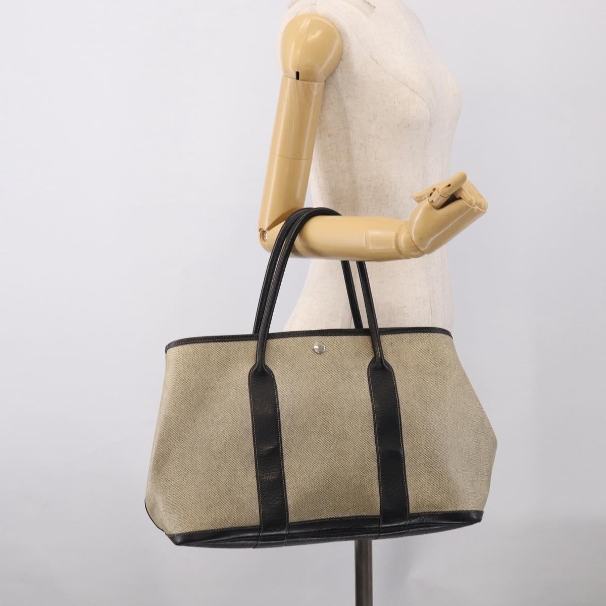 HERMES Garden Party PM Tote Bag Tower Ash Beige Silver Auth bs37823