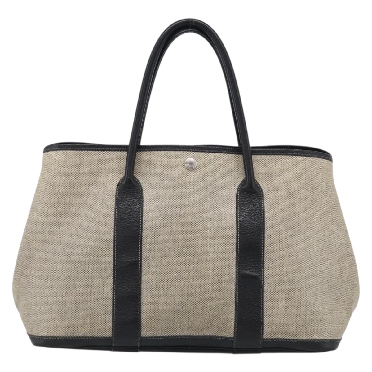HERMES Garden Party PM Tote Bag Tower Ash Beige Silver Auth bs37823