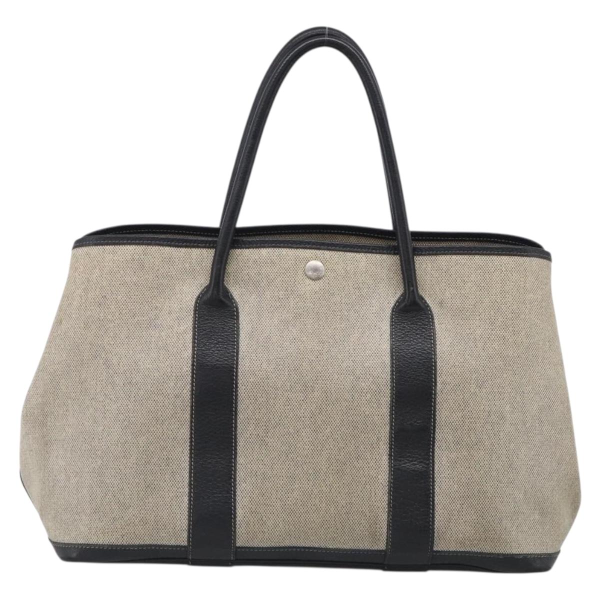 HERMES Garden Party PM Tote Bag Tower Ash Beige Silver Auth bs37823