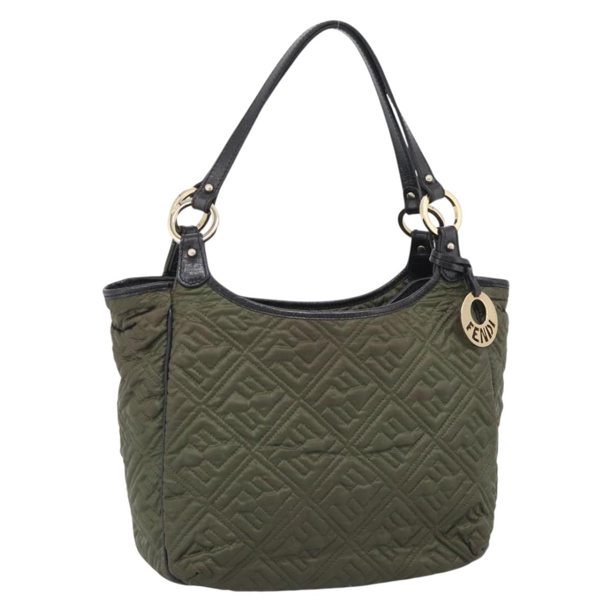 FENDI Shoulder Bag Nylon Green Gold Tone 8BH156 Auth bs37827