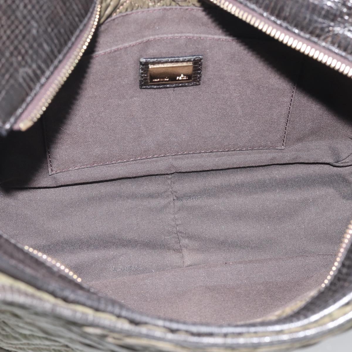 FENDI Shoulder Bag Nylon Green Gold Tone 8BH156 Auth bs37827