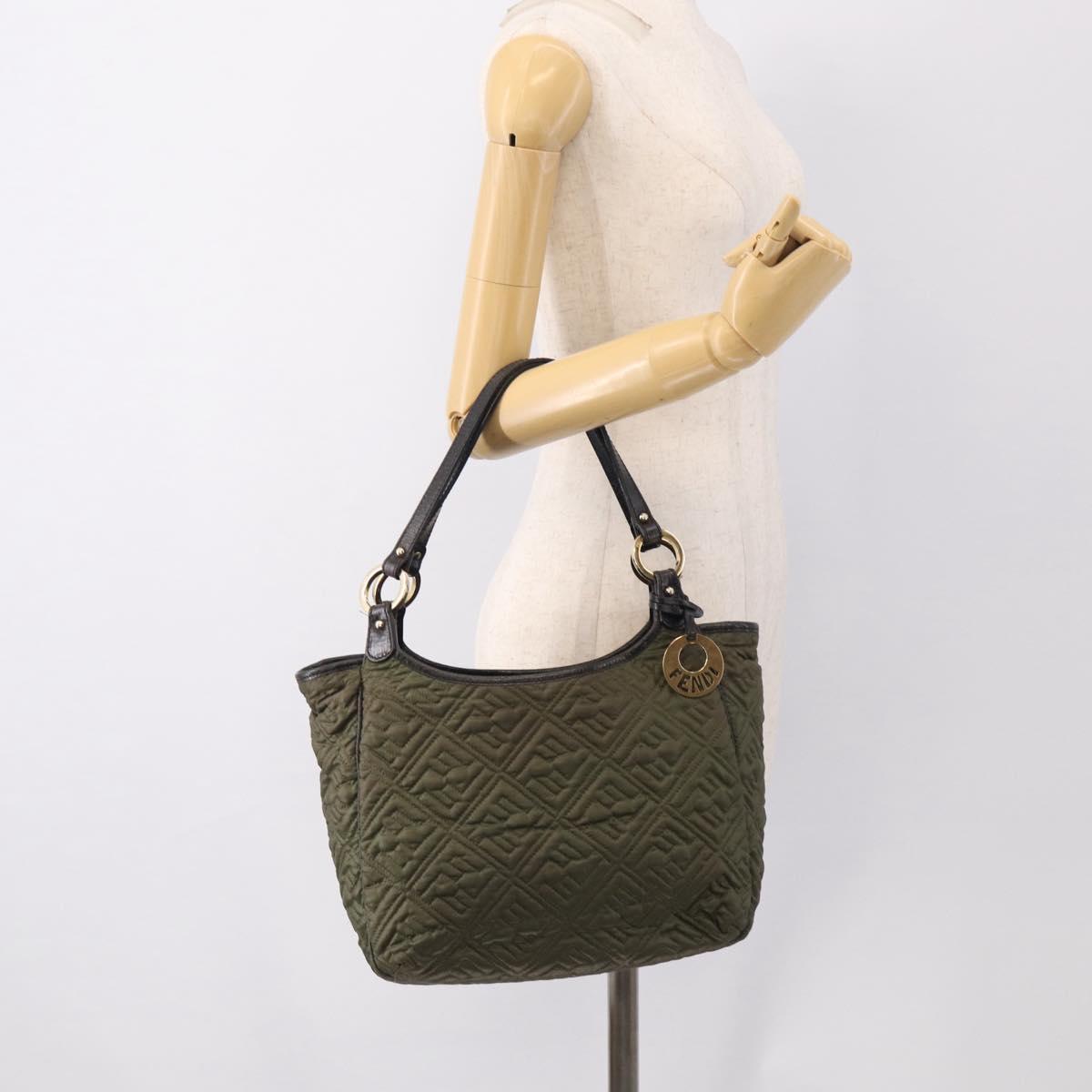 FENDI Shoulder Bag Nylon Green Gold Tone 8BH156 Auth bs37827