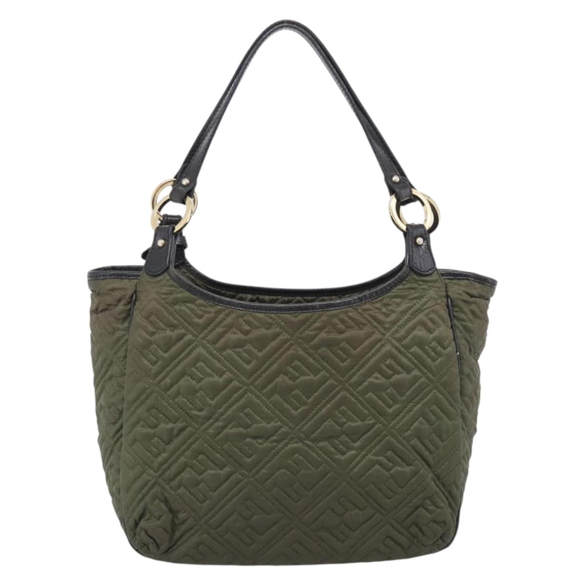 FENDI Shoulder Bag Nylon Green Gold Tone 8BH156 Auth bs37827
