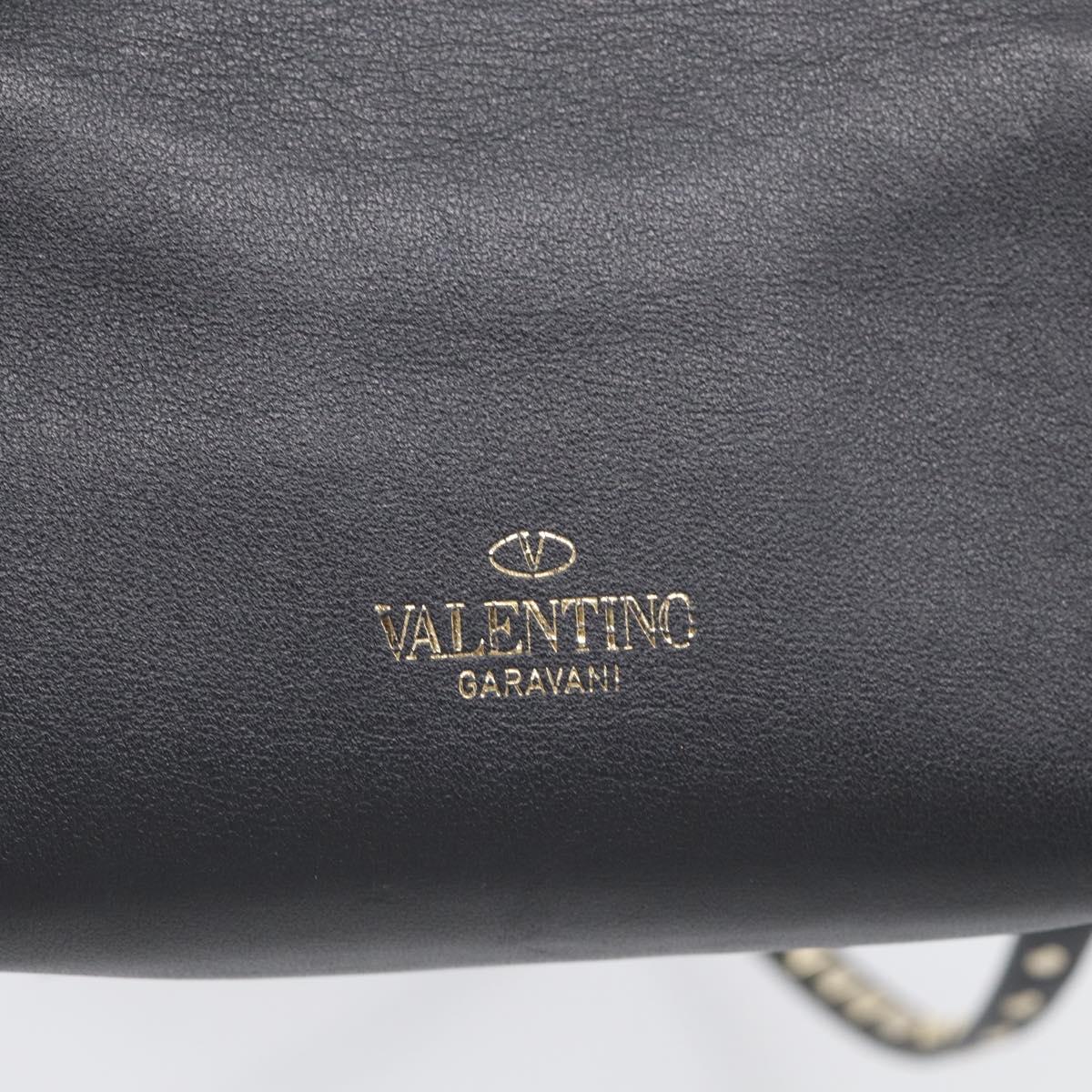 Valentino Rock Studs Shoulder Bag Leather Black Gold Tone Auth bs37832