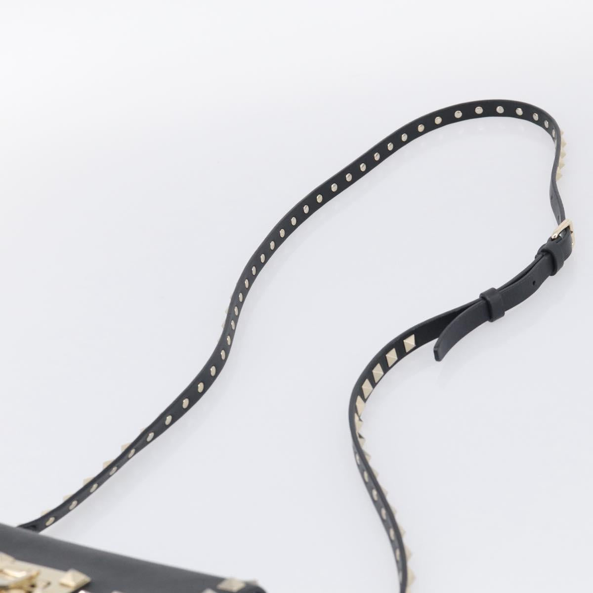 Valentino Rock Studs Shoulder Bag Leather Black Gold Tone Auth bs37832