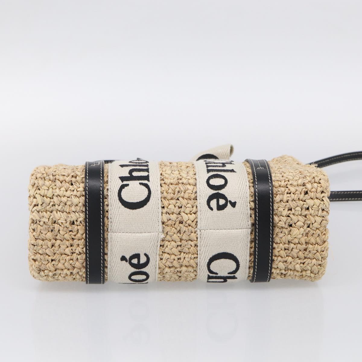 Chloe Woody Hand Bag Raffia 2way Beige Gold Tone Auth bs37833A