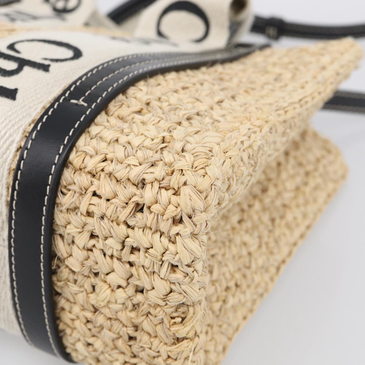 Chloe Woody Hand Bag Raffia 2way Beige Gold Tone Auth bs37833A