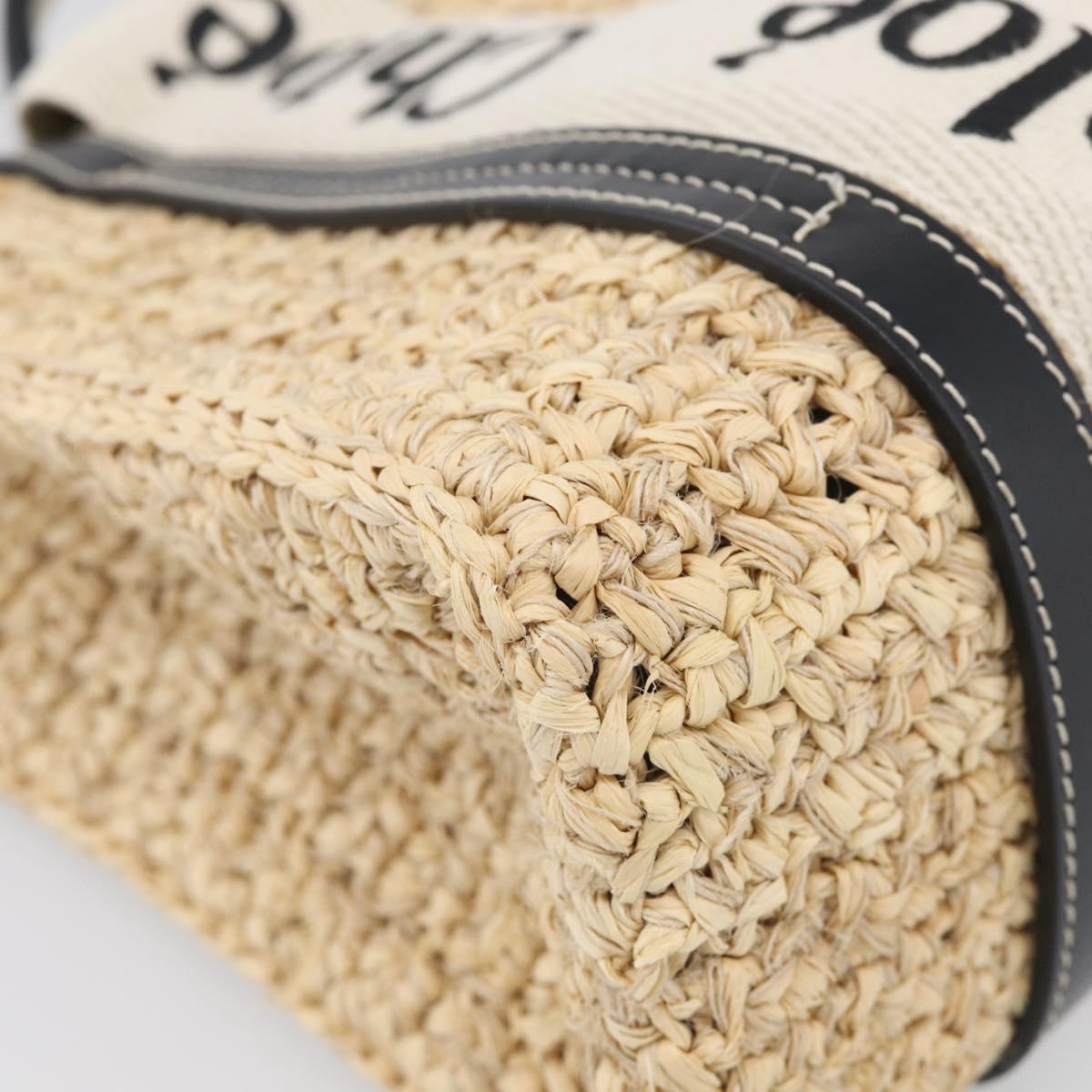 Chloe Woody Hand Bag Raffia 2way Beige Gold Tone Auth bs37833A