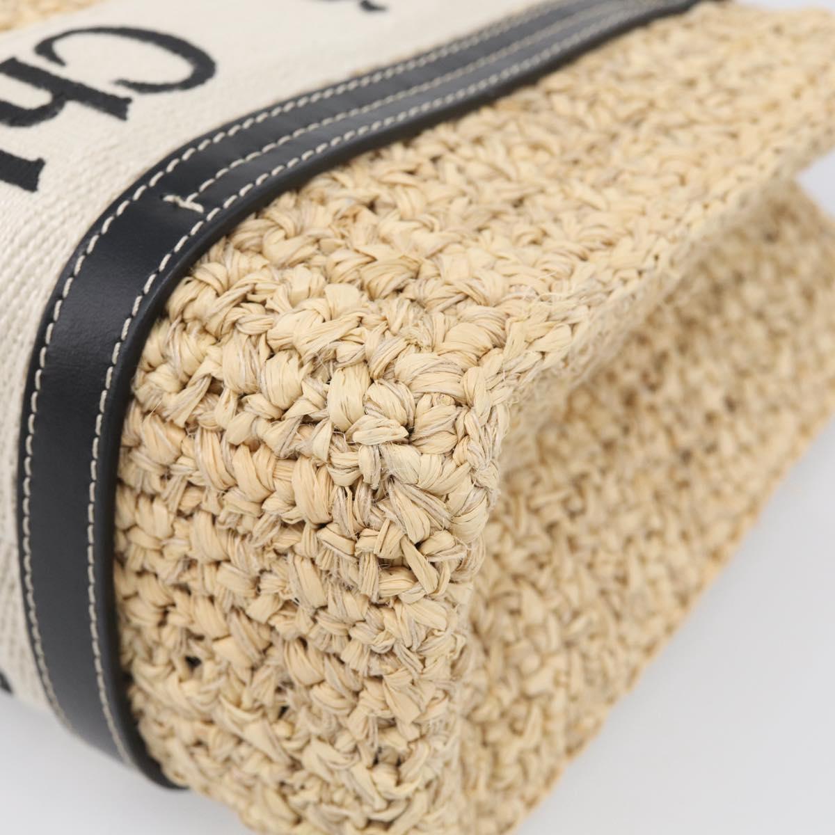 Chloe Woody Hand Bag Raffia 2way Beige Gold Tone Auth bs37833A