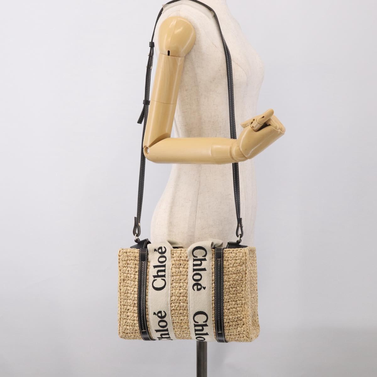 Chloe Woody Hand Bag Raffia 2way Beige Gold Tone Auth bs37833A