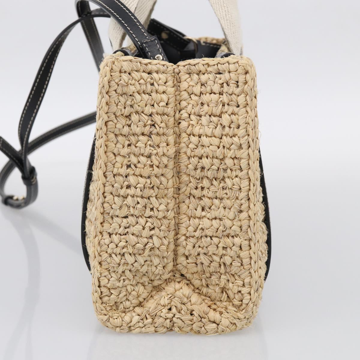 Chloe Woody Hand Bag Raffia 2way Beige Gold Tone Auth bs37833A