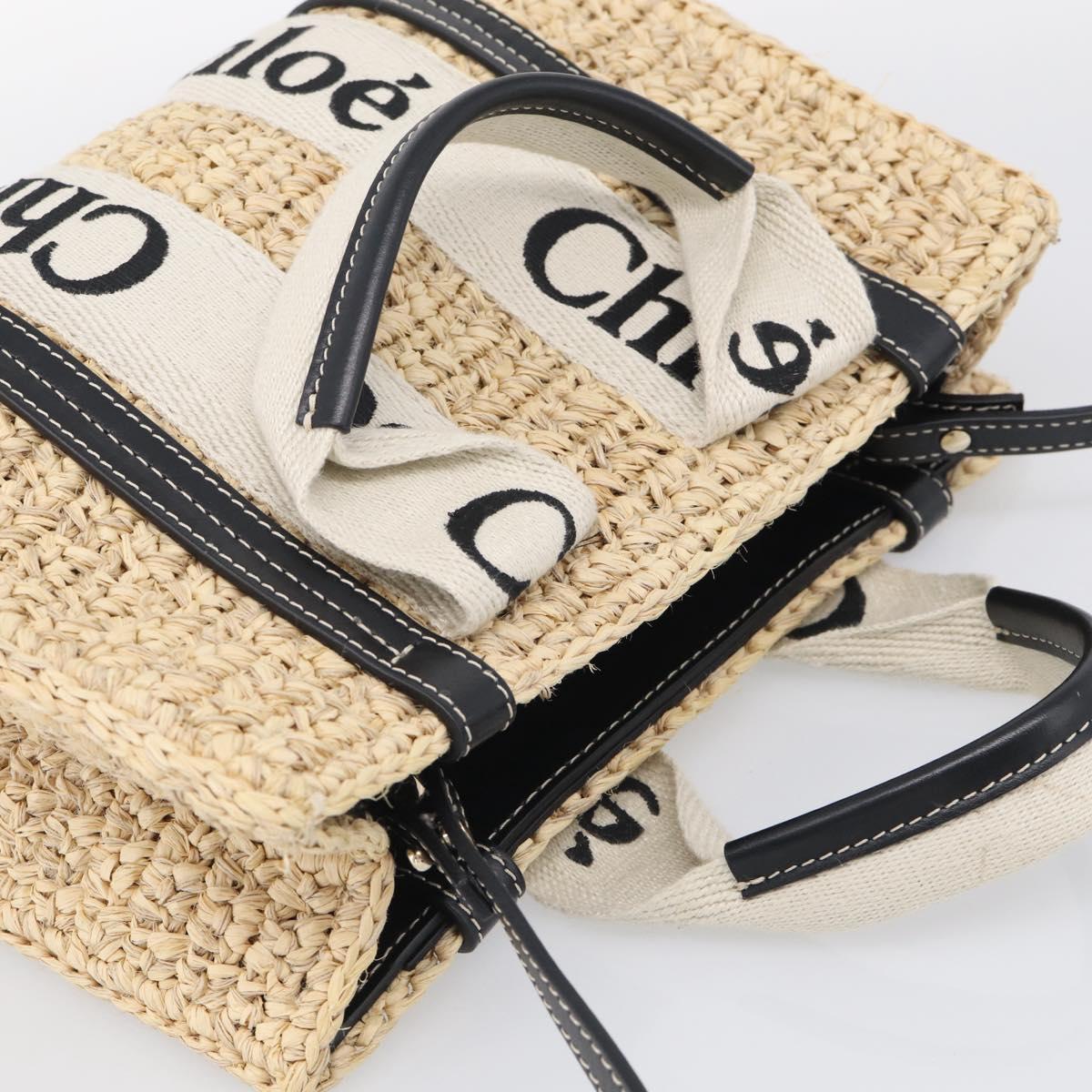 Chloe Woody Hand Bag Raffia 2way Beige Gold Tone Auth bs37833A