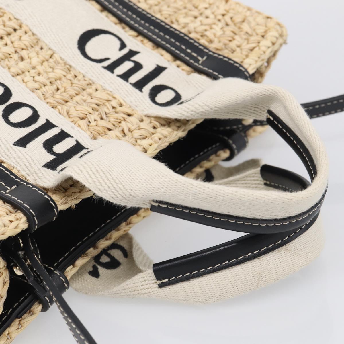 Chloe Woody Hand Bag Raffia 2way Beige Gold Tone Auth bs37833A