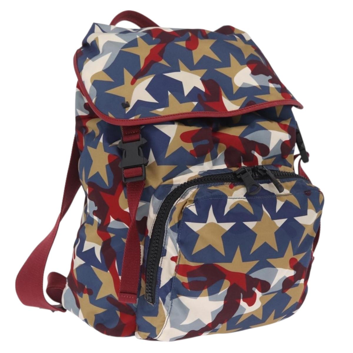 Valentino Backpack Nylon Blue Red Auth bs37834A