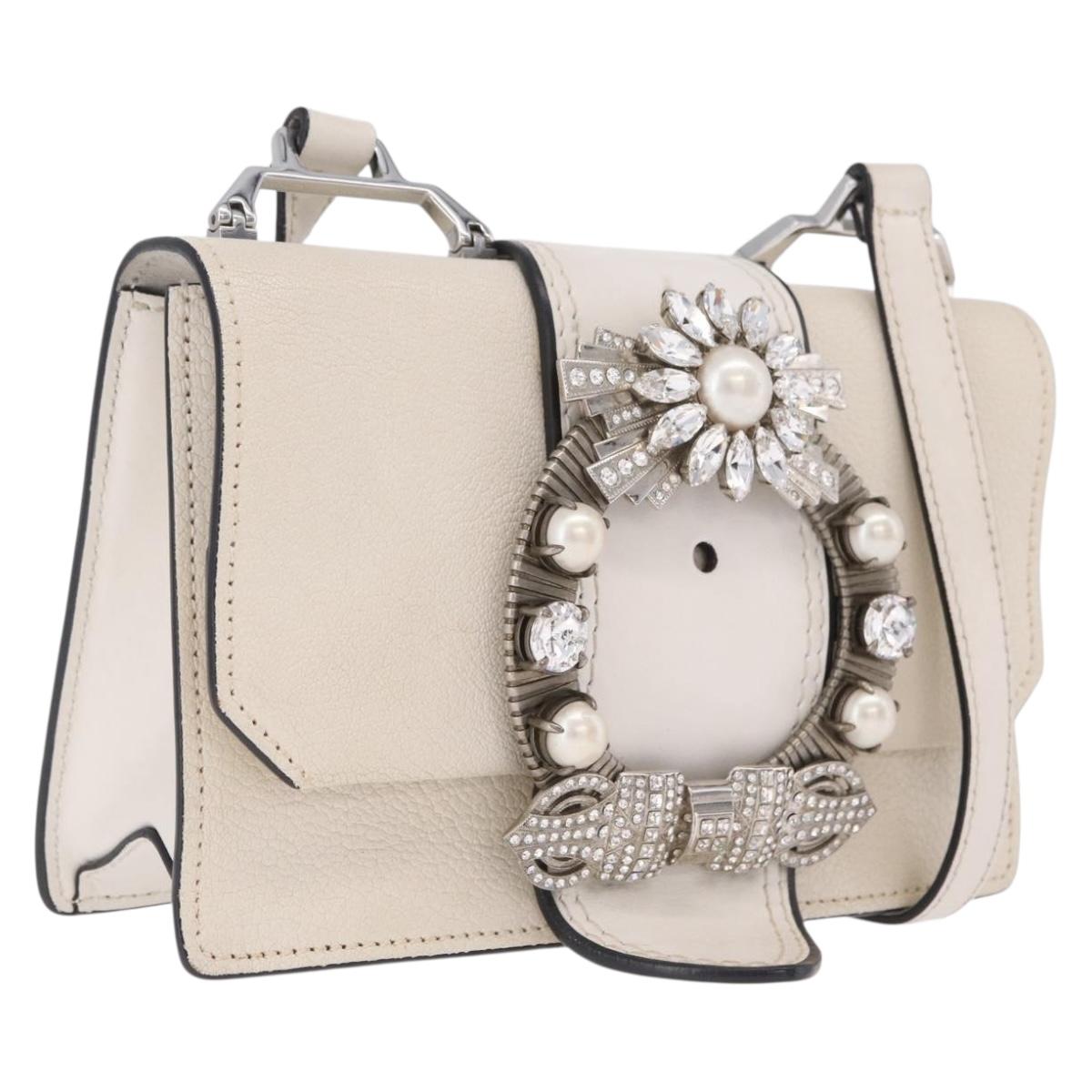 Miu Miu Madras Shoulder Bag Leather White Silver Auth bs37836A