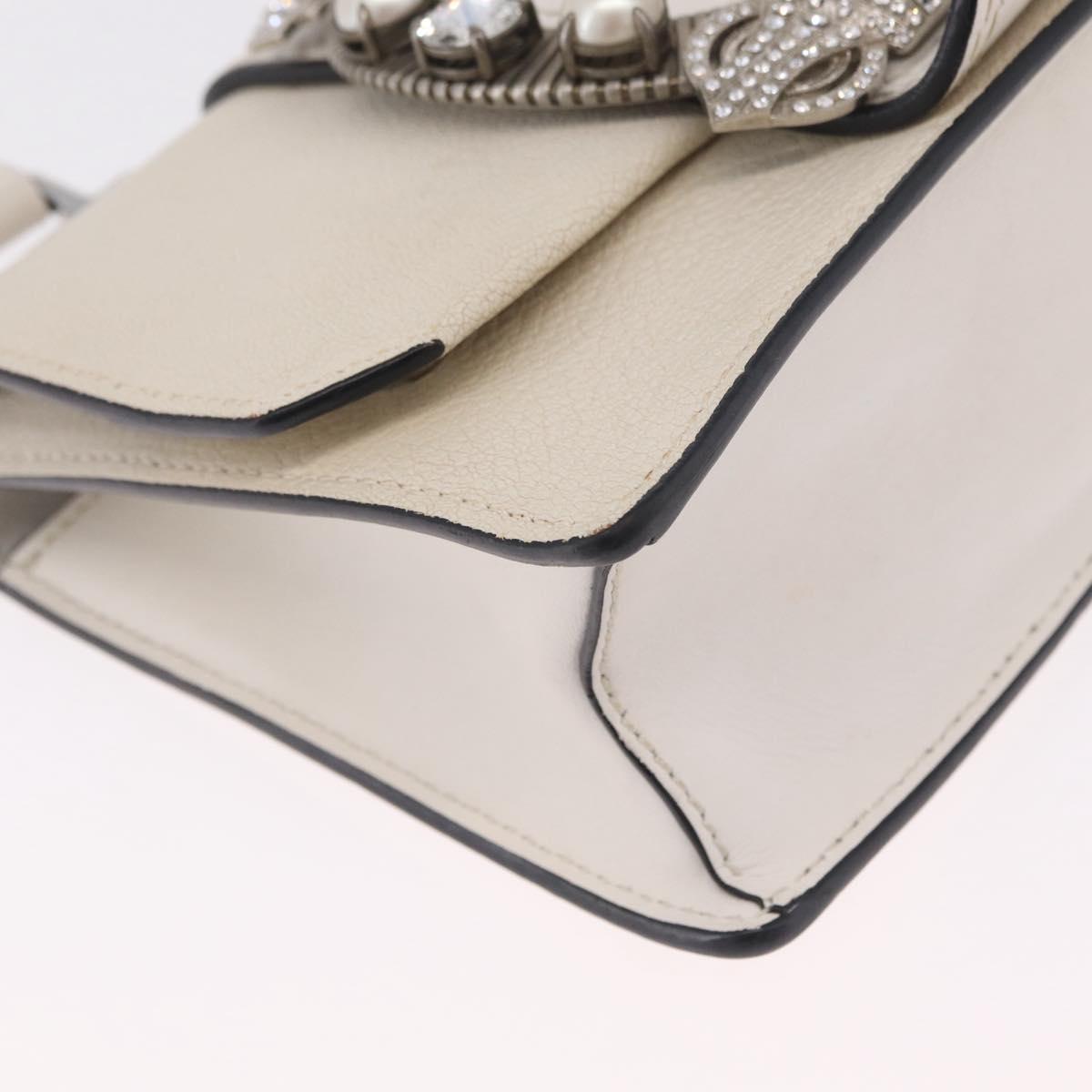 Miu Miu Madras Shoulder Bag Leather White Silver Auth bs37836A