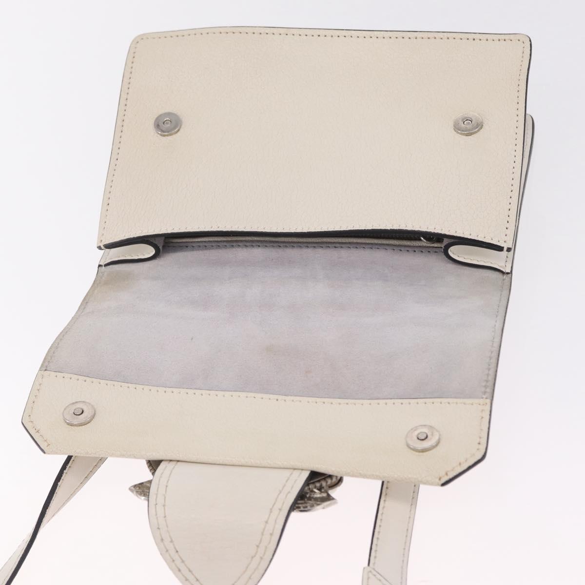 Miu Miu Madras Shoulder Bag Leather White Silver Auth bs37836A