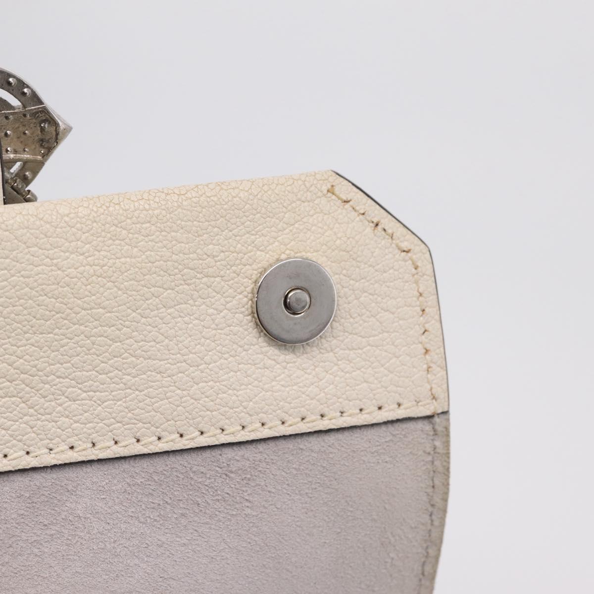 Miu Miu Madras Shoulder Bag Leather White Silver Auth bs37836A