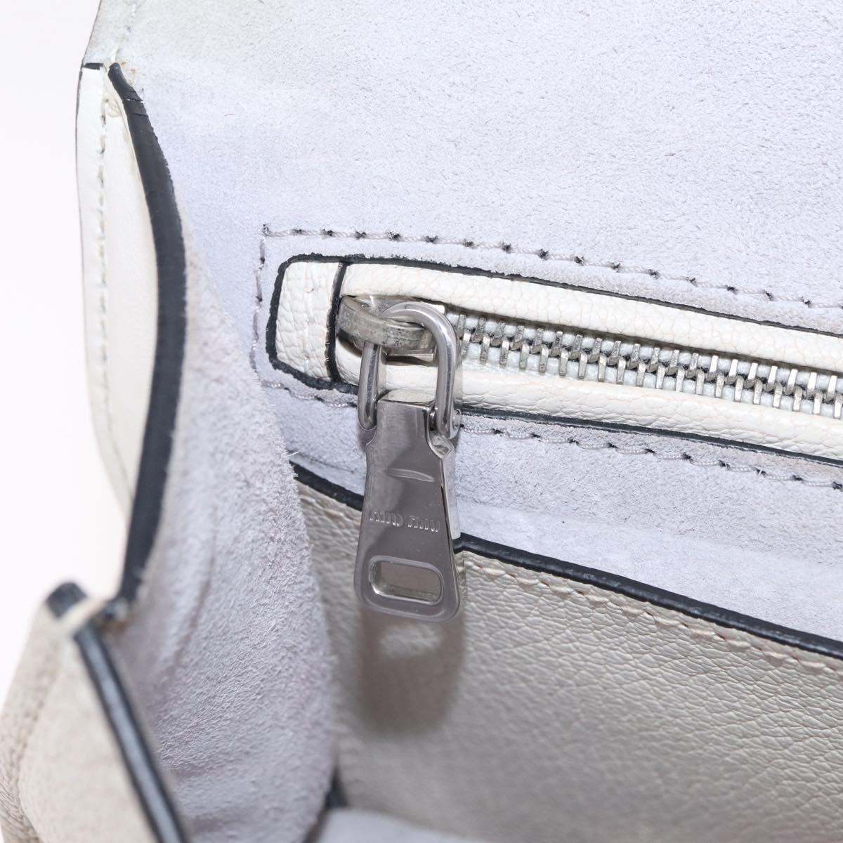 Miu Miu Madras Shoulder Bag Leather White Silver Auth bs37836A