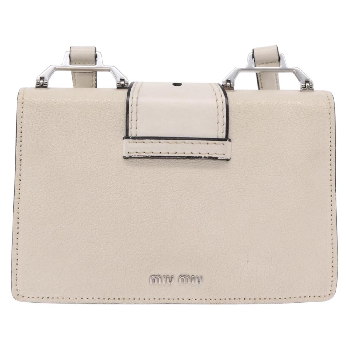 Miu Miu Madras Shoulder Bag Leather White Silver Auth bs37836A