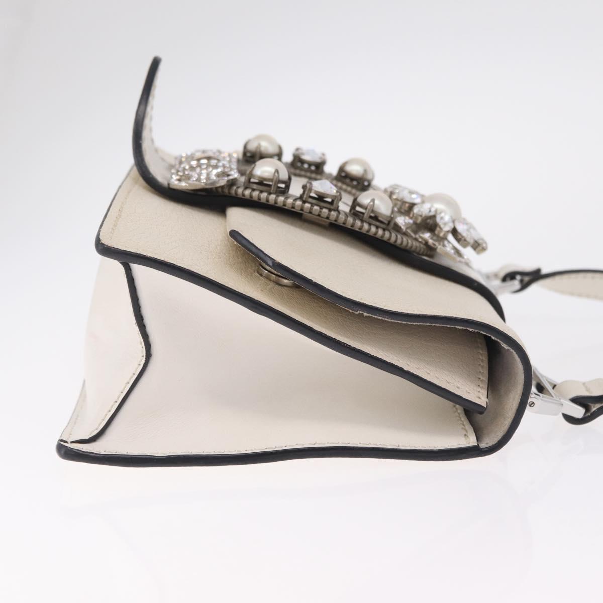 Miu Miu Madras Shoulder Bag Leather White Silver Auth bs37836A