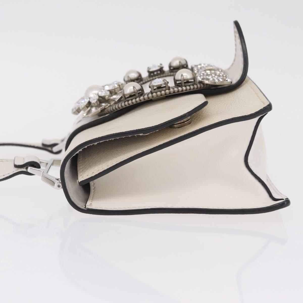Miu Miu Madras Shoulder Bag Leather White Silver Auth bs37836A