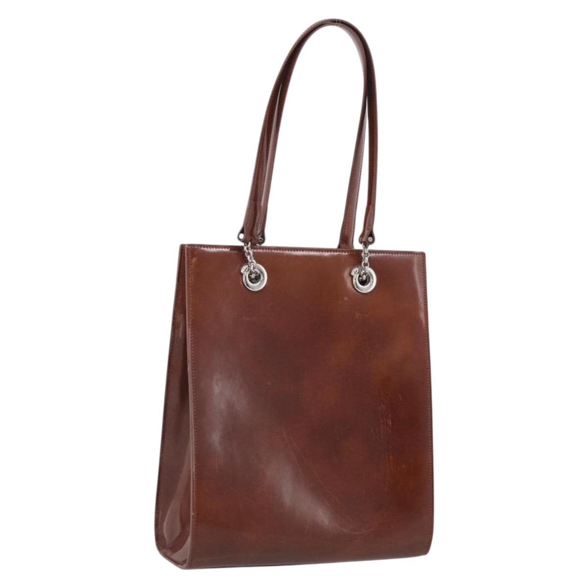 Cartier PANTHERE Tote Bag Patent Brown Silver Auth bs37838