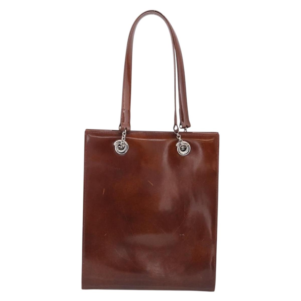 Cartier PANTHERE Tote Bag Patent Brown Silver Auth bs37838