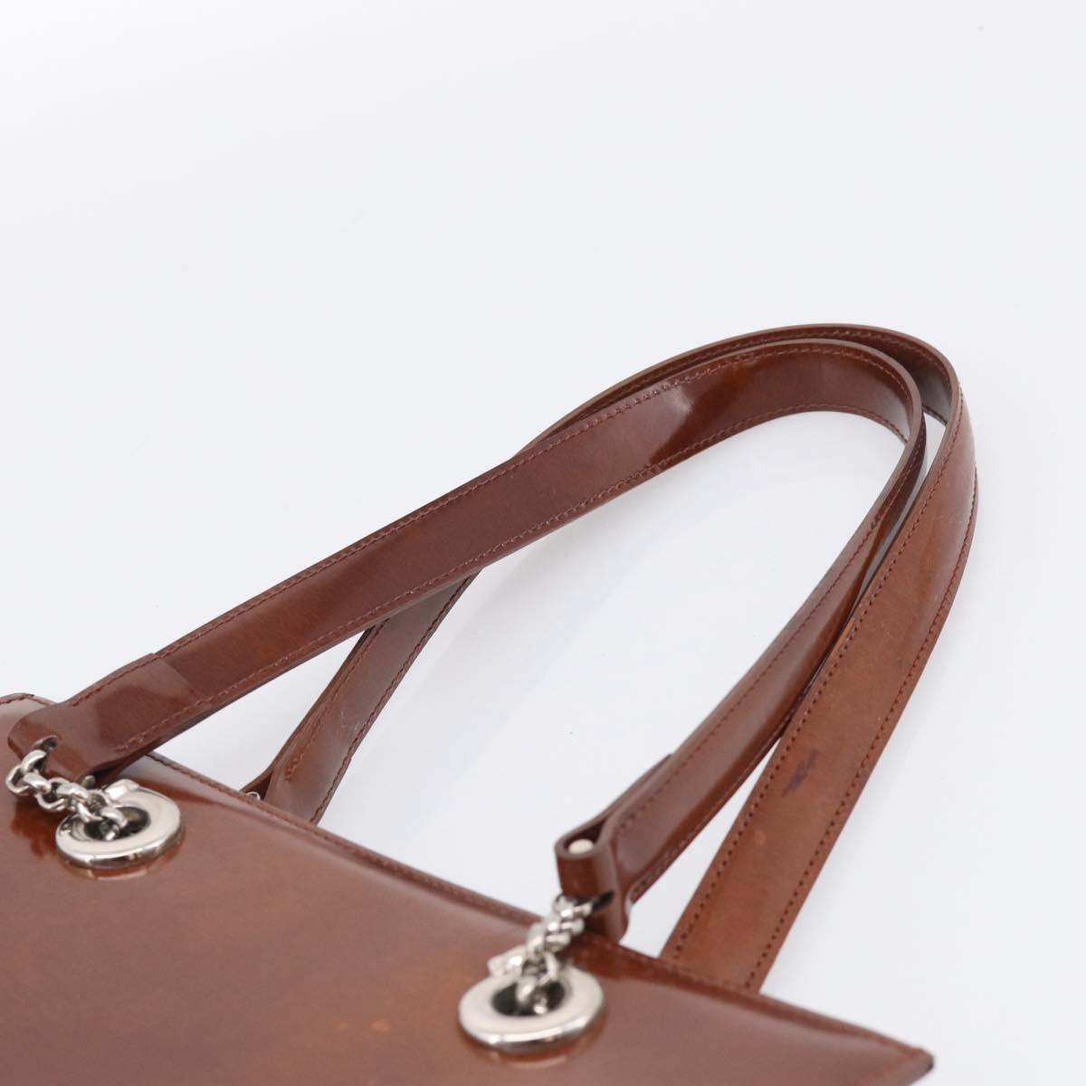 Cartier PANTHERE Tote Bag Patent Brown Silver Auth bs37838