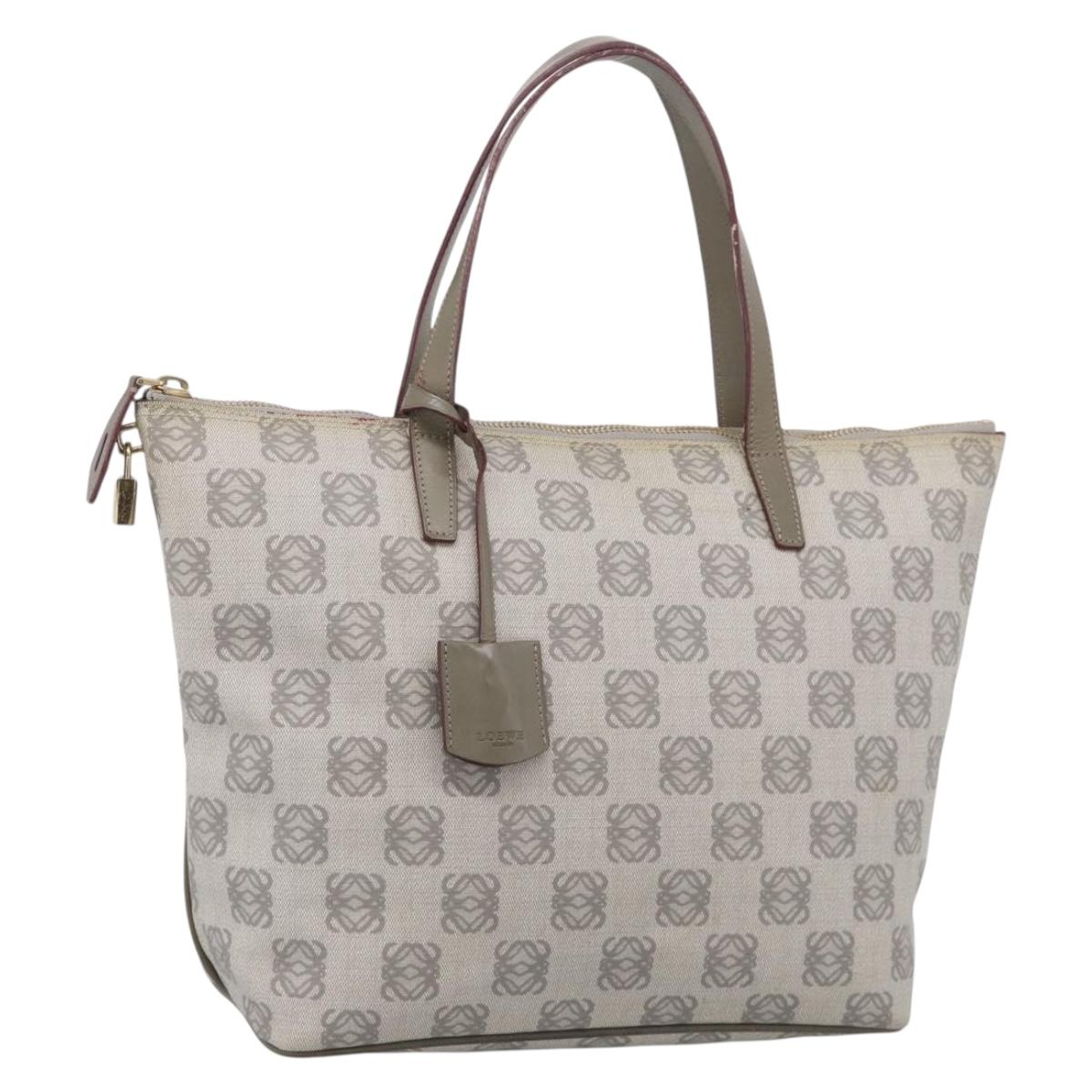 LOEWE Anagram Tote Bag PVC Leather Gray Gold Tone Auth bs37839
