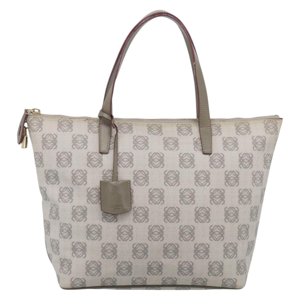 LOEWE Anagram Tote Bag PVC Leather Gray Gold Tone Auth bs37839