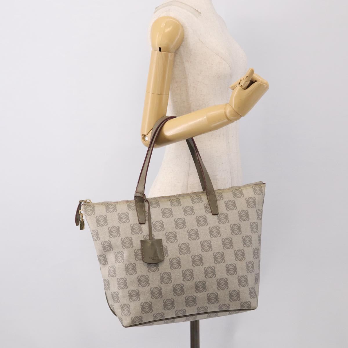 LOEWE Anagram Tote Bag PVC Leather Gray Gold Tone Auth bs37839