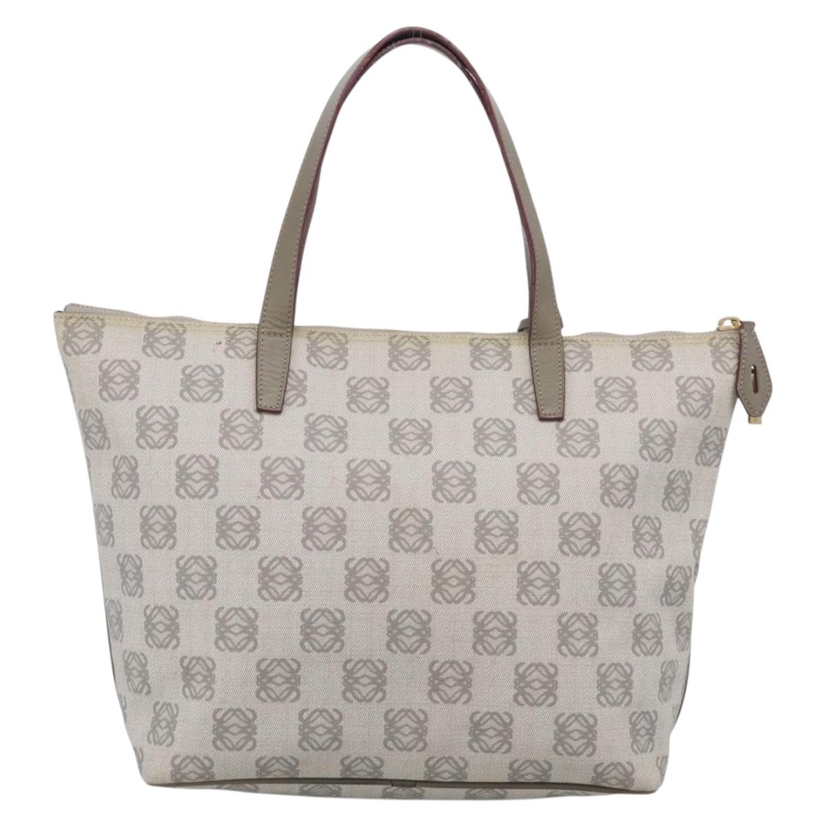 LOEWE Anagram Tote Bag PVC Leather Gray Gold Tone Auth bs37839
