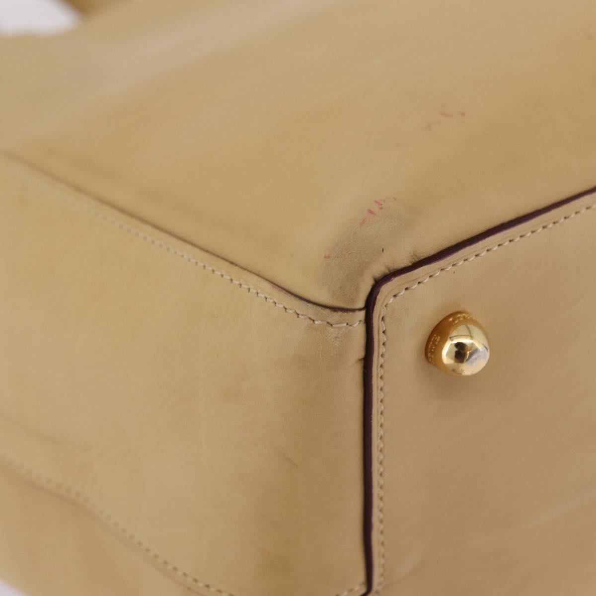 LOEWE Hand Bag Leather Beige Gold Tone Auth bs37840