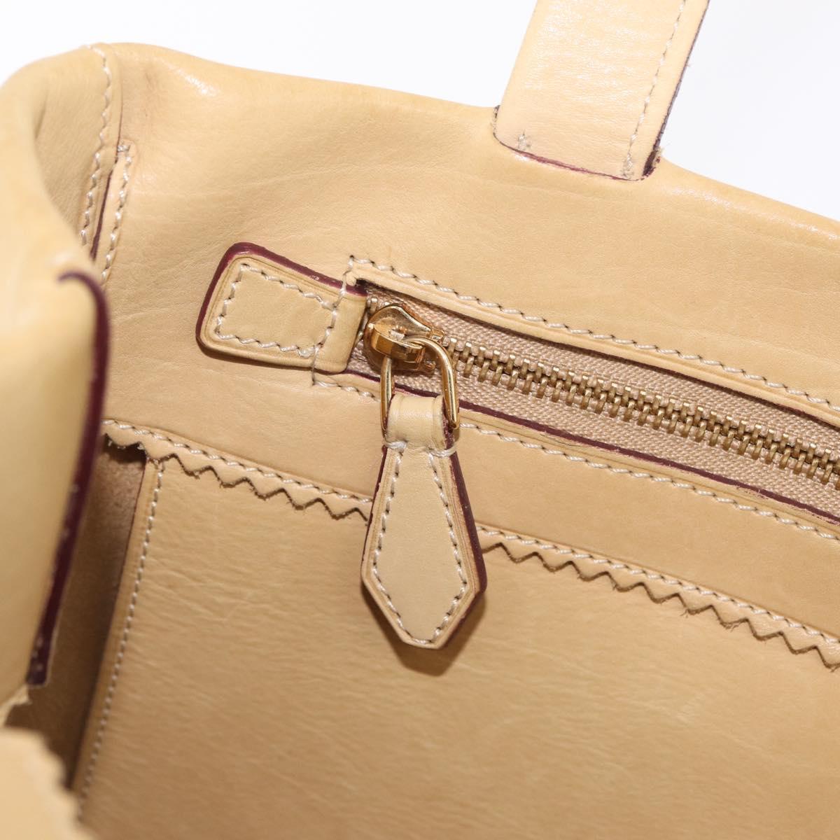 LOEWE Hand Bag Leather Beige Gold Tone Auth bs37840