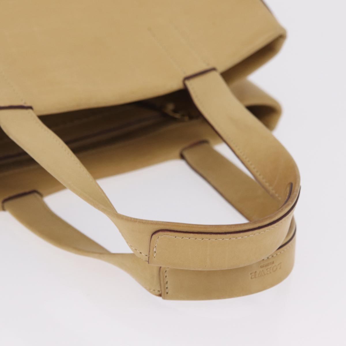 LOEWE Hand Bag Leather Beige Gold Tone Auth bs37840