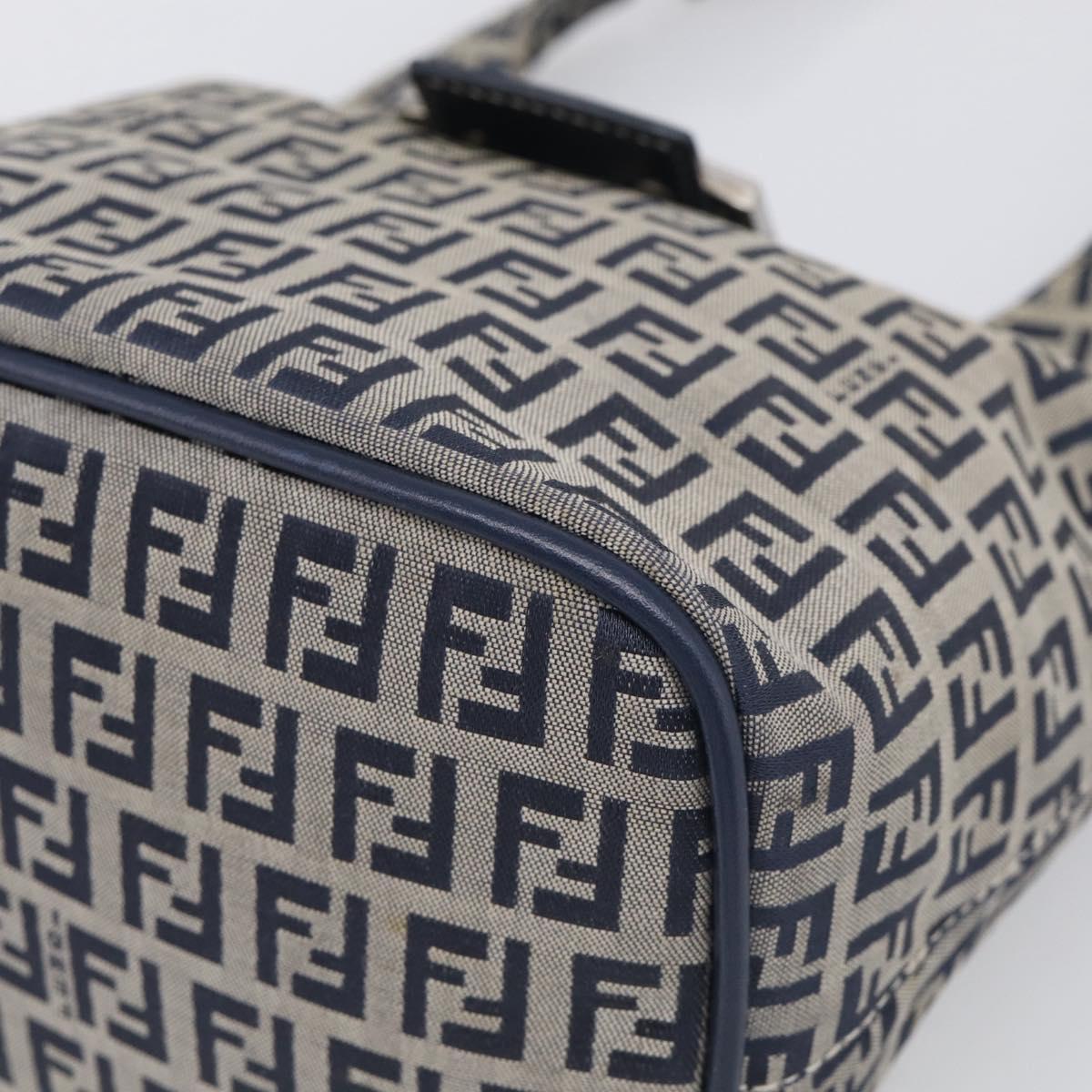 FENDI Zucchino Canvas Mamma Baguette Shoulder Bag Navy Silver Auth bs37841A
