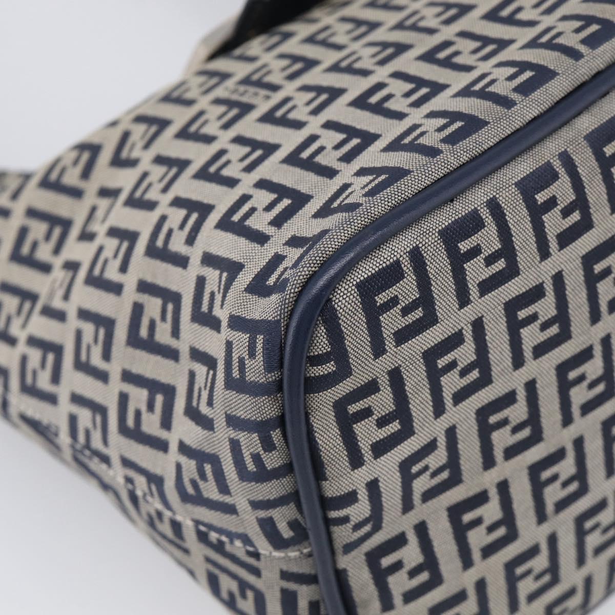 FENDI Zucchino Canvas Mamma Baguette Shoulder Bag Navy Silver Auth bs37841A