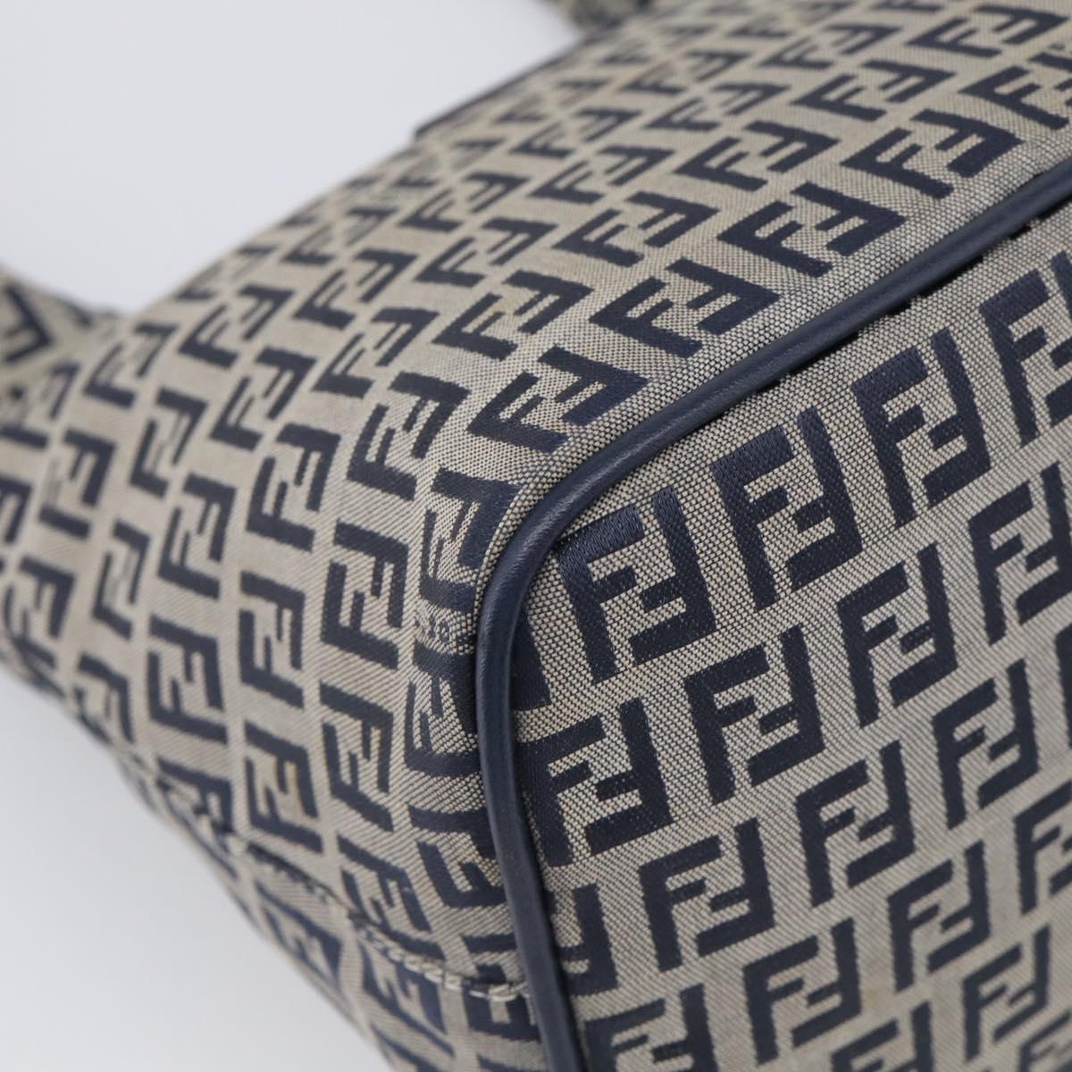 FENDI Zucchino Canvas Mamma Baguette Shoulder Bag Navy Silver Auth bs37841A