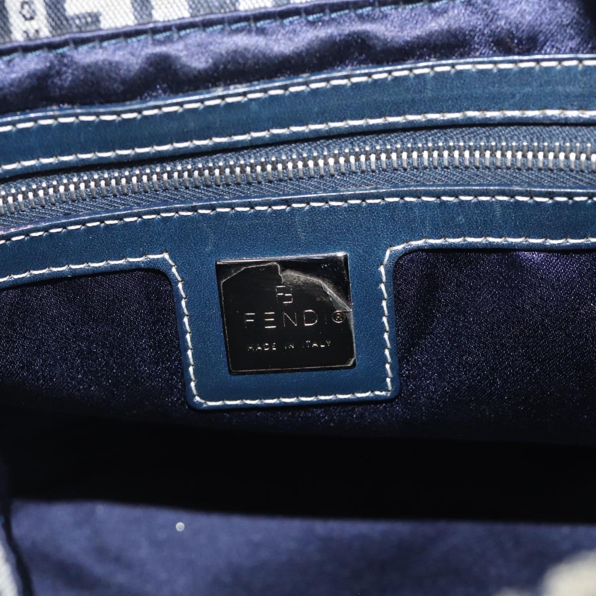 FENDI Zucchino Canvas Mamma Baguette Shoulder Bag Navy Silver Auth bs37841A