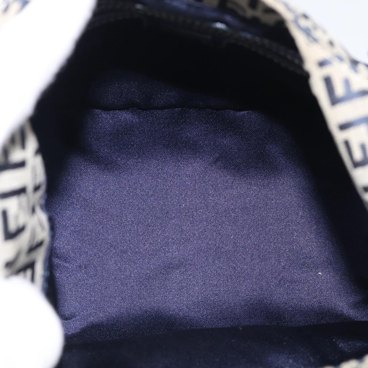 FENDI Zucchino Canvas Mamma Baguette Shoulder Bag Navy Silver Auth bs37841A
