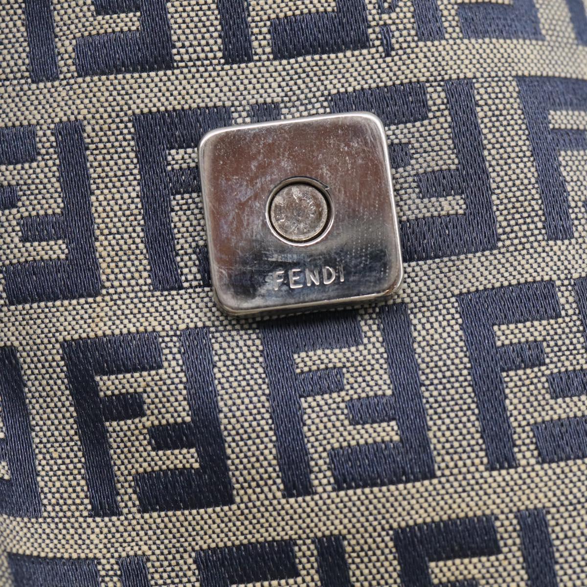 FENDI Zucchino Canvas Mamma Baguette Shoulder Bag Navy Silver Auth bs37841A