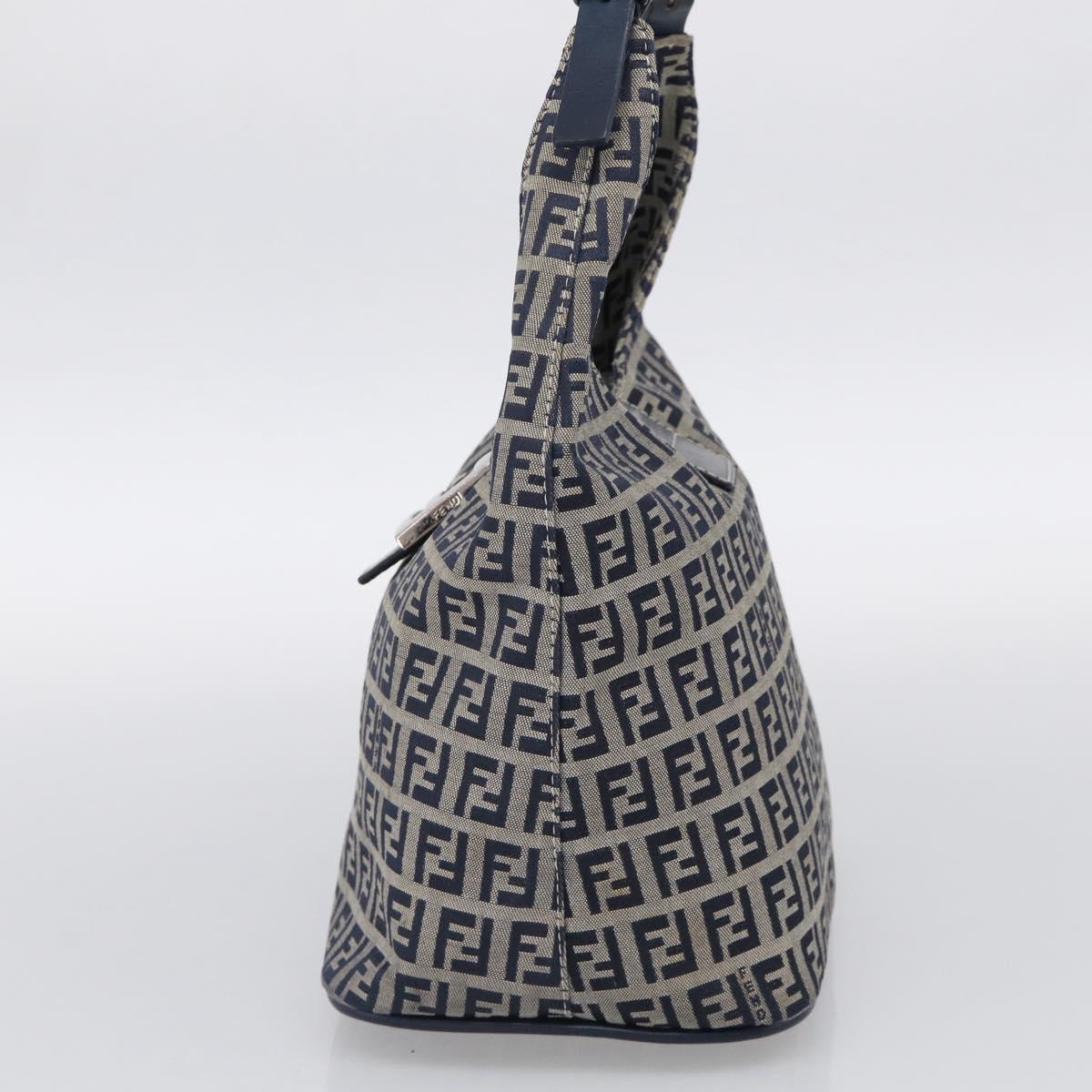 FENDI Zucchino Canvas Mamma Baguette Shoulder Bag Navy Silver Auth bs37841A