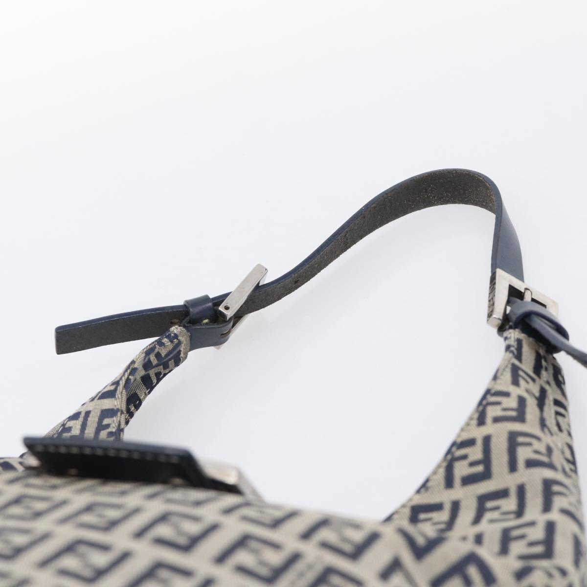 FENDI Zucchino Canvas Mamma Baguette Shoulder Bag Navy Silver Auth bs37841A