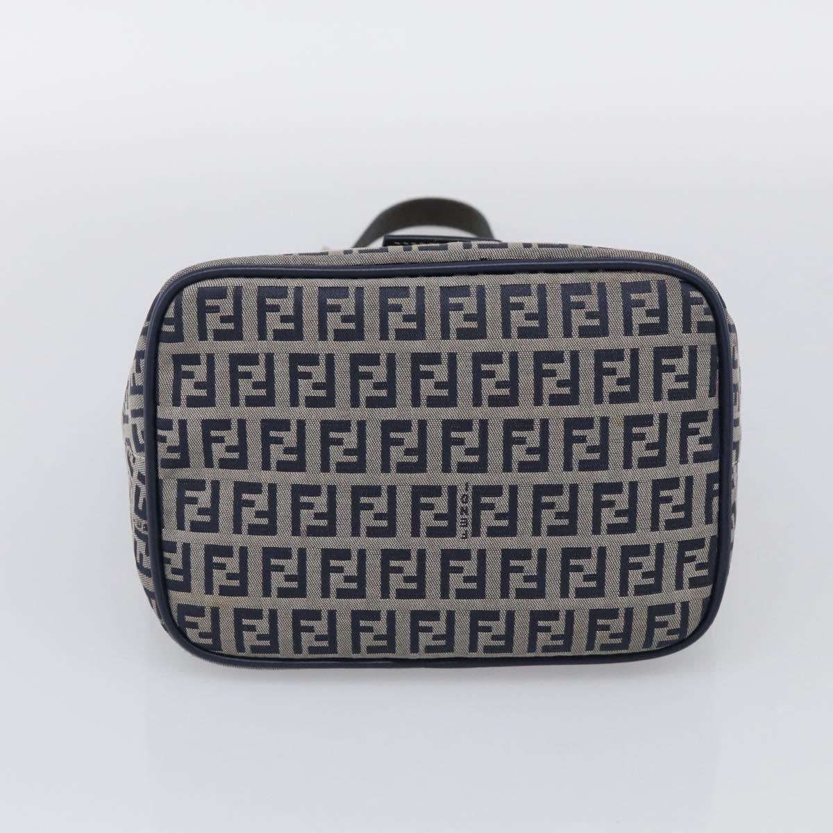 FENDI Zucchino Canvas Mamma Baguette Shoulder Bag Navy Silver Auth bs37841A