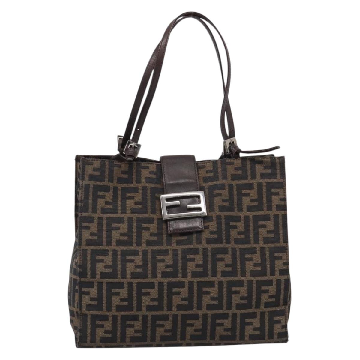 FENDI Zucca Canvas Tote Bag Black Silver Auth bs37842